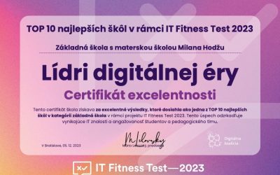 Získali sme certifikát excelentnosti